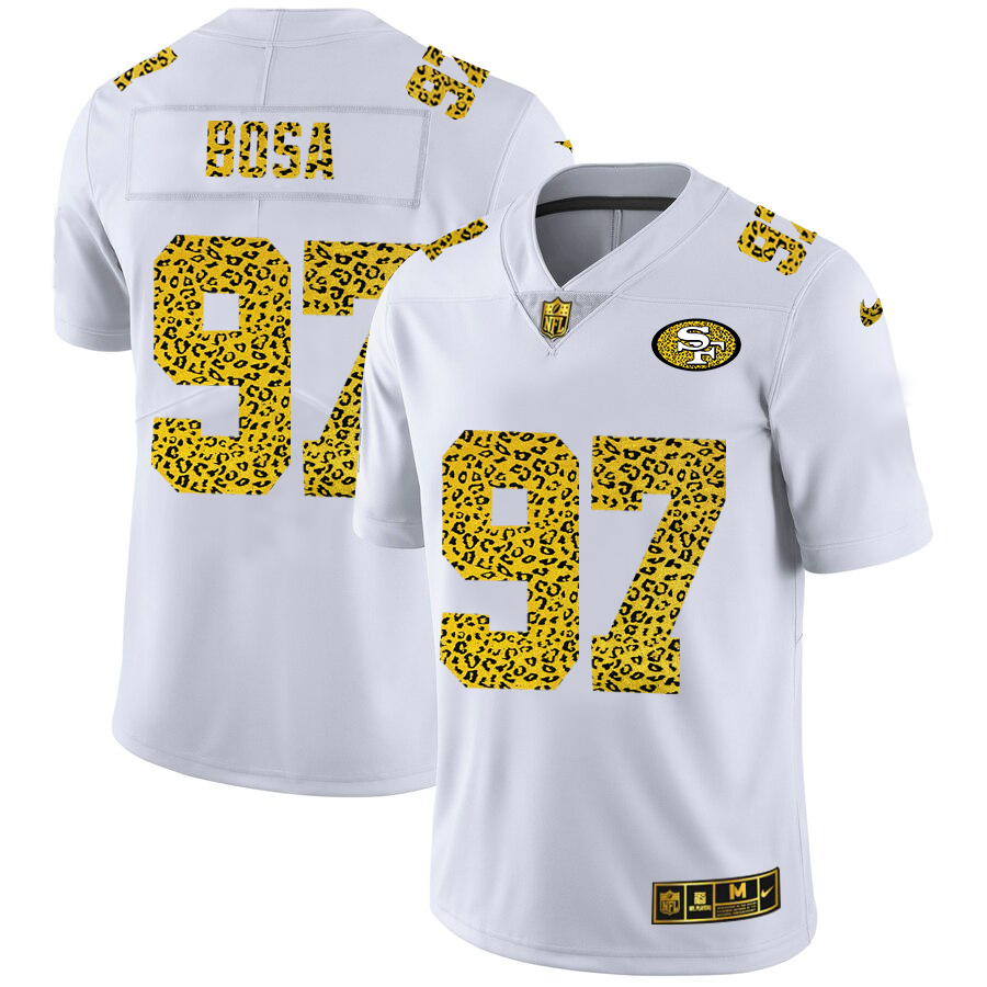 San Francisco 49ers #97 Nick Bosa Men Nike Flocked Leopard Print Vapor Limited NFL Jersey White->san francisco 49ers->NFL Jersey